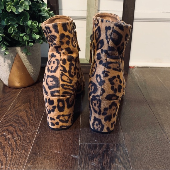 Just Fab Chunky Heel Cheetah Ankle Boots - Picture 3 of 7